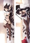  2girls animal_ears atago_(azur_lane) atago_(stunning_speedster)_(azur_lane) azur_lane bikini black_bikini bodystocking bow breasts brown_hair brown_legwear checkered_flag cleavage_cutout clothing_cutout dakimakura_(medium) extra_ears flag hair_flaps hair_ribbon highleg highleg_bikini holding holding_umbrella large_breasts long_hair looking_at_viewer lying manjuu_(azur_lane) moeanime mole mole_under_eye multicolored_leotard multiple_girls on_side pillow ponytail race_queen ribbon sleeve_cuffs swimsuit takao_(azur_lane) takao_(full_throttle_charmer)_(azur_lane) thighhighs two-tone_bikini two-tone_leotard umbrella unitard very_long_hair white_bow white_ribbon wrist_cuffs yellow_eyes 