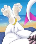  3_toes 44vex anthro beach butt dirty_feet feet female foot_focus hi_res legendary_pok&eacute;mon lugia nintendo pok&eacute;mon pok&eacute;mon_(species) seaside soles solo toes vex_(44vex) video_games wrinkled_feet 