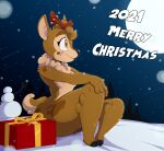  2021 anthro antlers bigdon1992 brown_body capreoline cervid christmas digital_media_(artwork) english_text female hi_res holidays horn mammal reindeer ren_(disambiguation) solo text 