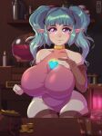  big_breasts breasts butt_from_the_front camel_toe clothing elf female huge_breasts humanoid humanoid_pointy_ears legwear llmixll not_furry pink_eyes potion solo thick_thighs thigh_highs 