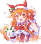 1girl animal_ears artist_name bangs belt blush capelet cropped_torso dated hat horse_ears horse_girl ittokyu long_hair mayano_top_gun_(umamusume) miracles_of_the_holy_night_(umamusume) notice_lines official_alternate_costume open_mouth orange_hair santa_costume simple_background smile snow_bunny solo two_side_up umamusume upper_body white_background 