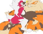  5:4 anthro anus arcanine balls black_body black_fur black_nose blush bodily_fluids breasts canid canine captainjohkid clenched_teeth cowgirl_position cum cum_in_pussy cum_inside female female_penetrated from_front_position fur genital_fluids genitals hi_res looking_pleasured lycanroc male male/female mammal muscular muscular_anthro muscular_male neck_tuft nintendo nipples on_bottom on_top orange_body orange_fur penetration penis pok&eacute;mon pok&eacute;mon_(species) sex sweat teeth tongue tongue_out tuft vaginal vaginal_penetration video_games white_body white_fur 