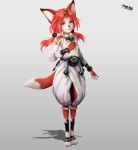  3d_(artwork) anthro armor blue_eyes bracers buckle canid canine clothing crown digital_media_(artwork) dipstick_tail female fox fur hair hi_res koei_tecmo leg_markings looking_at_viewer mammal markings otsunao red_body red_fur red_hair shadow short_hair simple_background solo tail_markings tamaki_(warriors) tiara tied_hair twintails_(hairstyle) warriors_(game_series) warriors_all-stars white_clothing 