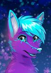  ambiguous_gender blue_hair canid canine face_only feral fox fur hair hi_res mammal pircings purple_body purple_fur rukifox solo 
