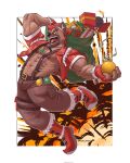  abs anjing_kampuss anthro christmas christmas_clothing christmas_headwear christmas_present clothing explosion explosives gift grenade grenade_belt hat headgear headwear hi_res holidays hyaenid male mammal muscular muscular_anthro muscular_male pent_(anjing) santa_hat solo weapon 