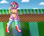 accessory amy_rose anthro big_breasts boots breasts clothing eulipotyphlan female footwear genitals gloves green_eyes hair hair_accessory hairband handwear hedgehog hi_res legwear mammal outside pink_body pink_hair pussy sega solo sonic_the_hedgehog_(series) sprucy stockings 