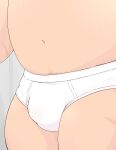  1boy 3c_pan bara belly blush briefs bulge close-up crotch gunzo_(housamo) highres male_focus male_underwear navel navel_hair plump solo stomach thick_thighs thighs tokyo_afterschool_summoners topless_male underwear underwear_only white_male_underwear 