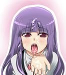  cum cum_in_mouth facial furude_rika higurashi_no_naku_koro_ni ndrdn open_mouth purple_eyes purple_hair solo tongue 
