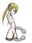  10646 1girl amputee blonde_hair long_hair navel navel_piercing nipple_piercing nipples nude piercing pointy_ears quadruple_amputee simple_background solo twintails white_background 