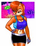  aaronhibiki abs anthro archie_comics big_breasts black_nose blue_eyes bottomwear breasts brown_hair chipmunk cleavage clothed clothing facial_tuft female fingerless_gloves fur gloves ground_squirrel hair handwear hi_res huge_breasts lips mammal multicolored_body multicolored_fur navel pencil_skirt rodent sally_acorn sciurid sega shirt skirt solo sonic_the_hedgehog_(archie) sonic_the_hedgehog_(comics) sonic_the_hedgehog_(series) tank_top thick_thighs tight_clothing topwear vest video_games 