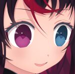  1girl black_hair blue_eyes close-up drawfag heterochromia hololive hololive_english irys_(hololive) long_hair looking_away looking_to_the_side meme multicolored_hair ogey_rrat_(meme) parted_lips purple_eyes purple_hair red_hair solo symbol-shaped_pupils virtual_youtuber 