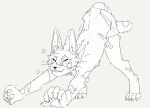  2020 anthro claws clothed clothing eyes_closed facial_markings felid feline hair head_markings inner_ear_fluff luxury_gin male mammal markings monochrome pawpads serval solo stretching tail_markings tongue tongue_out topless topless_anthro topless_male tuft underwear underwear_only whiskers 