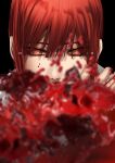  1girl bangs black_background blood braid chainsaw_man formal highres hoshi_san_3 long_hair looking_at_viewer makima_(chainsaw_man) red_hair ringed_eyes shirt simple_background solo yellow_eyes 