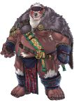  1boy ainu_clothes animal_ears bara bear_boy bear_ears brown_fur bulge chest_hair facepaint furry furry_male gloves green_eyes headband kimun_kamui large_pectorals legband looking_at_viewer muscular muscular_male navel nipples okusu_(oaks16) pectorals pelt pelvic_curtain red_pupils scar scar_on_face scar_on_mouth short_hair stomach sword thick_thighs thighs tokyo_afterschool_summoners underpec weapon white_hair 