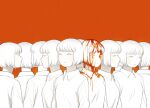  6+girls bob_cut clone collared_shirt colored_skin expressionless limited_palette looking_away multiple_girls orange_background orange_theme original profile shirt shokugyo short_hair white_eyes white_hair white_skin 