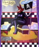  anthro boots breasts canid canine clothing creator_(artist) decoration female five_nights_at_freddy&#039;s footwear fox foxy_(fnaf) fur hi_res high_heeled_boots high_heels humanoid mammal red_body red_fur red_skin rubber rubber_clothing rubber_suit sand scottgames solo video_games 