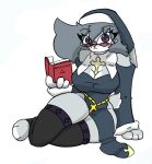  anthro big_breasts blush book breasts clothing disney eyewear female glasses legwear nun pace-maker solo stockings thick_thighs violet_hopps zootopia 