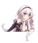  1girl :3 bangs blue_eyes braid closed_mouth elbow_gloves gloves hair_ornament headband highres honkai_(series) honkai_impact_3rd idass_(idass16) kiana_kaslana kiana_kaslana_(divine_prayer) long_hair looking_at_viewer nun simple_background smile solo twin_braids white_background white_gloves white_hair 