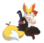  anthro big_breasts braixen breasts cream.pup female fur genitals hi_res nintendo pok&eacute;mon pok&eacute;mon_(species) pussy simple_background solo spread_legs spreading video_games white_background yellow_body yellow_fur 