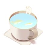  animal animal_focus bear chai cloud commentary cup napkin no_humans original polar_bear shadow signature simple_background sitting sky staring teacup undersized_animal white_background 