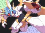  1boy android arm_cannon armor bodysuit copy_x_(mega_man) gloves helmet highres ishigaki02 looking_at_viewer male_focus mega_man_(series) mega_man_zero red_eyes signature solo weapon white_gloves wings 