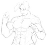  2015 abs anthro athletic athletic_anthro athletic_male biceps brush egg eyewear fingers glasses lagomorph leporid male mammal monochrome muscular muscular_anthro muscular_male nude nukde paintbrush pecs rabbit short_tail sketch smile solo standing 