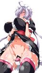  1girl ahoge apron breasts closed_eyes covered_nipples dildo_under_panties frills highres kanten large_breasts light_purple_hair long_hair low_twintails maid maid_apron object_insertion panties panty_pull scrunchie senki_zesshou_symphogear sex_toy shiny shiny_hair shiny_skin simple_background skirt solo standing twintails underwear vaginal vibrator vibrator_bulge vibrator_under_clothes vibrator_under_panties white_background yukine_chris 