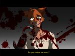  2015 anthro blood bodily_fluids canid canine clothing dialogue digital_media_(artwork) english_text fingers five_nights_at_freddy&#039;s fox foxy_(fnaf) fur gloves grey_background handwear hook insane looking_at_viewer male mammal multicolored_body multicolored_fur nukde red_body red_fur scottgames simple_background smile solo standing talking_to_viewer teeth text two_tone_body two_tone_fur video_games yandere yellow_eyes 