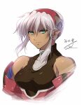  1girl breasts closed_mouth dominia_yizkor green_eyes hairband looking_at_viewer pointy_ears short_hair silver_hair simple_background sion_(laterna_magica) solo white_background xenogears 