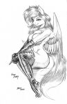  anthro armwear baron_engel clothing elbow_gloves equid equine female folded_wings gloves graphite_(artwork) handwear hi_res legwear looking_at_viewer mammal mostly_nude pegasus pencil_(artwork) simple_background sitting smile smirk solo strategically_covered thigh_highs traditional_media_(artwork) white_background wings 