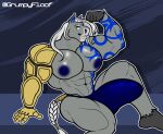  2021 abs abstract_background anthro barazoku bent_leg biceps big_bulge big_muscles big_nipples braided_tail bulge clothed clothing cybernetic_arm cybernetic_limb cybernetics equid equine erection erection_under_clothing eyebrows flexing grey_background grumpyfloof hair hi_res horse huge_bulge huge_muscles long_hair looking_at_viewer machine male mammal muscular muscular_anthro muscular_male navel nipples obliques pecs simple_background sitting smile solo tattoo tenting text thong underwear url 