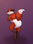  absurd_res ambiguous_gender anthro canid canine diaper finger_to_mouth fox hi_res hodgepodgedl looking_at_viewer looking_back mammal on_one_leg raised_tail solo standing 