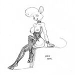  anthro baron_engel big_breasts breasts clothing collar corset female legwear lingerie looking_aside mammal mostly_nude mouse murid murine petina_demouse rodent sitting solo thigh_highs topwear 