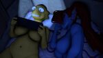  3d_(artwork) alphys anthro bed big_breasts breasts chubby_female daemont92 digital_media_(artwork) duo female female/female fish furniture hi_res lizard marine monster muscular muscular_female navel nipples nude reptile scalie side_boob sleeping source_filmmaker steam_deck undertale_(series) undyne 