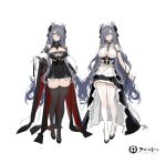  1girl absurdres apron august_von_parseval_(azur_lane) august_von_parseval_(the_conquered_unhulde)_(azur_lane) azur_lane bare_shoulders black_footwear black_legwear breasts cleavage clothing_cutout cross cross-laced_dress curled_horns dress full_body gloves hair_over_one_eye highres horns iron_cross layered_dress long_hair looking_at_viewer mechanical_horns microdress multiple_views official_alternate_costume official_art purple_eyes purple_hair simple_background sleeveless sleeveless_dress soaryuna thighhighs two-tone_dress underboob_cutout very_long_hair white_apron white_background white_gloves white_legwear zettai_ryouiki 