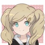  1girl blonde_hair blue_eyes chocomiru deviantart hair_ornament hairclip persona persona_5 polka_dot polka_dot_background solo takamaki_anne twintails 