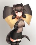  1girl blush breasts brown_eyes brown_hair closed_mouth eyebrows_visible_through_hair frilled_lizard_(kemono_friends) highres kemono_friends lizard_tail looking_at_viewer medium_breasts neukkom reptile_girl short_hair smile solo tail 