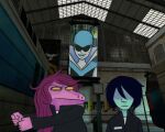  2021 anthro blue_body clothed clothing deltarune dinosaur female group hair half-life human humor kris_(deltarune) kris_where_are_we machine male mammal meme purple_body purple_hair queen_(deltarune) reptile robot scalie screencap screencap_background susie_(deltarune) trio twocubez undertale_(series) video_games 