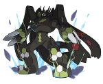  claws commentary_request energy full_body looking_at_viewer no_humans pokemon pokemon_(creature) poyo_party rock solo standing white_background white_eyes zygarde zygarde_(complete) 