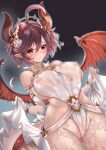  1girl ahoge bare_shoulders blush breasts cameltoe clothes_lift commission covered_nipples curvy dragon_girl dragon_horns dragon_tail dragon_wings dress dress_lift embarrassed fingerless_gloves gloves granblue_fantasy grea_(shingeki_no_bahamut) hair_between_eyes highres horns kuga_zankurou large_breasts lifted_by_self narrow_waist nipples no_bra no_panties pointy_ears red_eyes red_hair see-through shingeki_no_bahamut short_hair skeb_commission solo tail wedgie wet wet_clothes wet_dress white_dress wings 