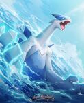  ambiguous_gender angel_moonlight blue_body blue_eyes cloud countershade_torso countershading day fangs feral glowing hi_res legendary_pok&eacute;mon long_neck lugia nintendo open_mouth outside partially_submerged pok&eacute;mon pok&eacute;mon_(species) shaded signature sky solo splash tongue video_games water watermark white_body 