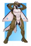  2021 aircraft anthro athletic brown_body featureless_crotch full-length_portrait hands_behind_head hi_res living_aircraft living_machine living_vehicle machine male ndragon3 nude pinup portrait pose simple_background solo standing vehicle white_body 