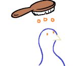  ambiguous_gender animated avian bird blue_body brush brushing eyes_closed feathers feral galliform hairbrush knotty_curls low_res orange_body orange_eyes orange_feathers peafowl phasianid simple_background solo tsukemono 