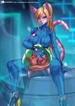  alanscampos alien alternate_species ambiguous_gender anthro blonde_hair bodysuit breasts clothing domestic_cat duo eyebrows eyelashes felid feline felis female fur gloves hair handwear hi_res hologram inner_ear_fluff long_hair looking_at_viewer mammal metroid metroid_(species) nintendo pink_body pink_fur ponytail pupils samus_aran sitting skinsuit slit_pupils smile spread_legs spreading tight_clothing tuft video_games zero_suit 