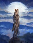  2021 anthro canid canine canis digital_media_(artwork) digitigrade fur grey_body grey_fur hibbary male mammal moon night outside sky solo standing wolf 