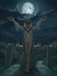 2021 4_toes 5_fingers anthro breasts canid canine canis digital_media_(artwork) featureless_breasts featureless_crotch feet female fingers hi_res mammal moon night outside sky solo suzamuri toes wolf 