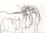  ass cecil_harvey censored crawl dissidia_final_fantasy emperor_(ff2) emperor_palamecia final_fantasy final_fantasy_ii final_fantasy_iv horns jewelry long_hair male male_focus monochrome multiple_boys necklace nude sitting sketch yaoi 