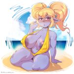  beach big_breasts bikini breasts clothing female huge_breasts league_of_legends llmixll not_furry poppy_(lol) riot_games seaside sling_bikini solo swimwear video_games yordle 