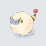  animal_focus artist_name black_eyes blue_skin colored_skin commentary_request grey_background highres iwasi_29 mareep no_humans pokemon pokemon_(creature) sheep simple_background tail twitter_username wool 