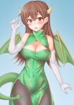  1girl alternate_costume anti_(untea9) breasts chinese_zodiac cleavage dragon_girl dress green_dress highres kantai_collection large_breasts ooi_(kancolle) pantyhose solo year_of_the_dragon 